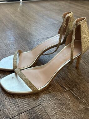 Stuart Weitzman Gold Glitter Open-Toe Ankle-Strap Heels